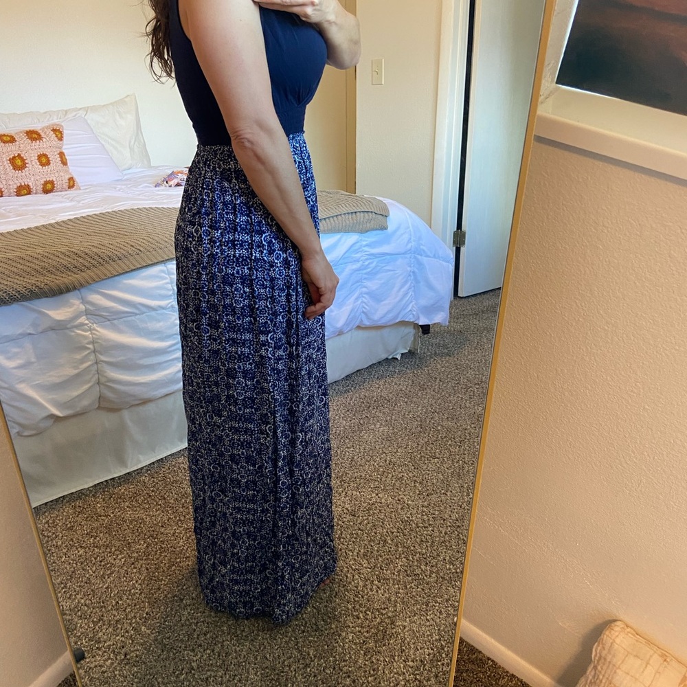 Navy Blue Patterned Maxi Dress